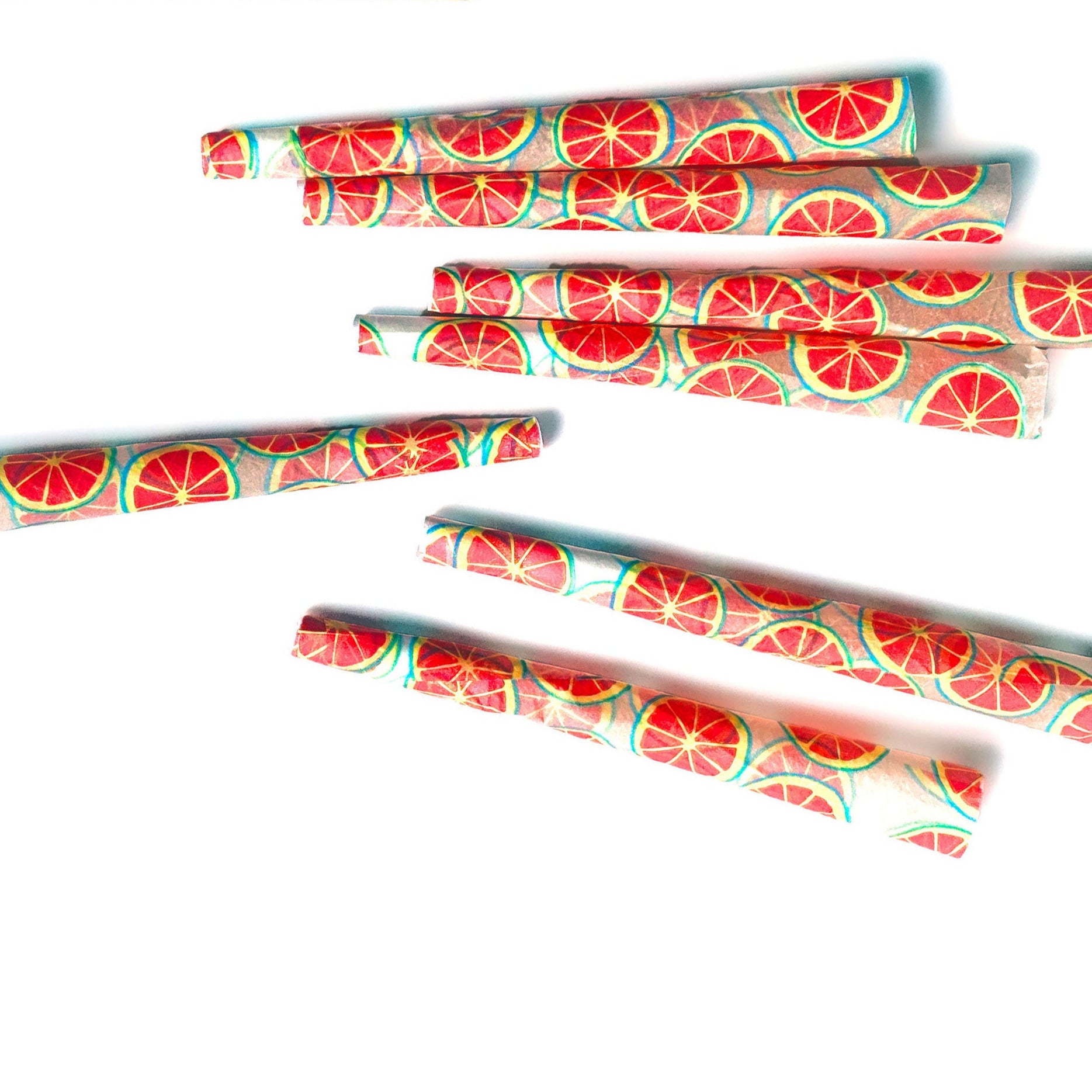 Citrus cones, set of 8: grapefruit fruit printed cones. These designer cones are girly, pretty, vegan, cute, cool, standard size, high quality, even burn, natural dyes, best tasting, slow burn.