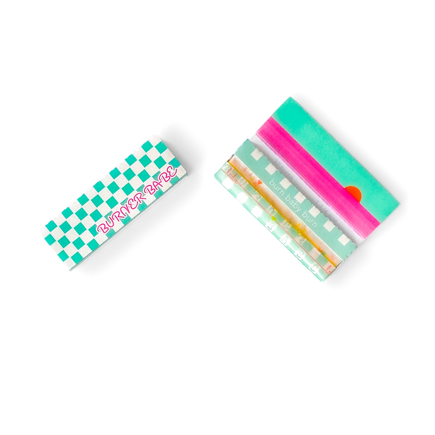 The Postscript Papers, set of 10: "babe" and heart adorned rolling papers. These designer rolling papers are girly, pretty, vegan, cute, cool, standard size, high quality, even burn, natural dyes, best tasting, slow burn.