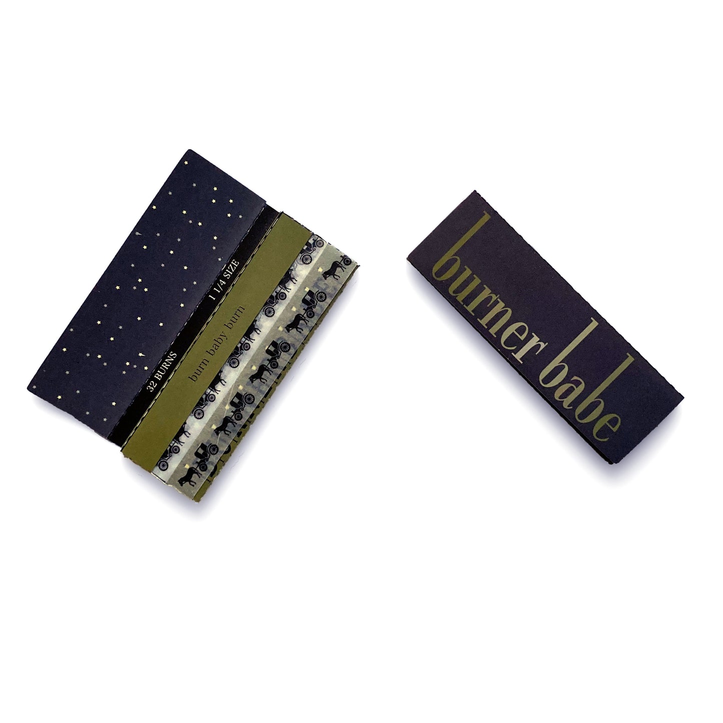 The Carriage Papers, set of 10: horse and carriage printed rolling papers. These designer papers are girly, pretty, vegan, cute, cool, standard size, high quality, even burn, natural dyes, best tasting, slow burn.