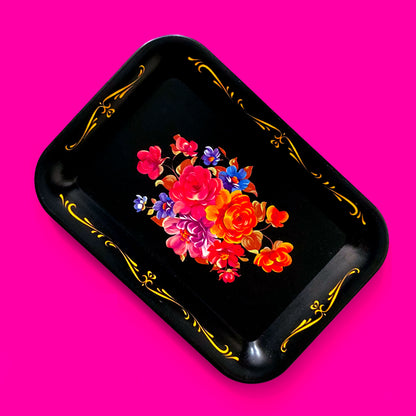 Vintage Floral Black Tray