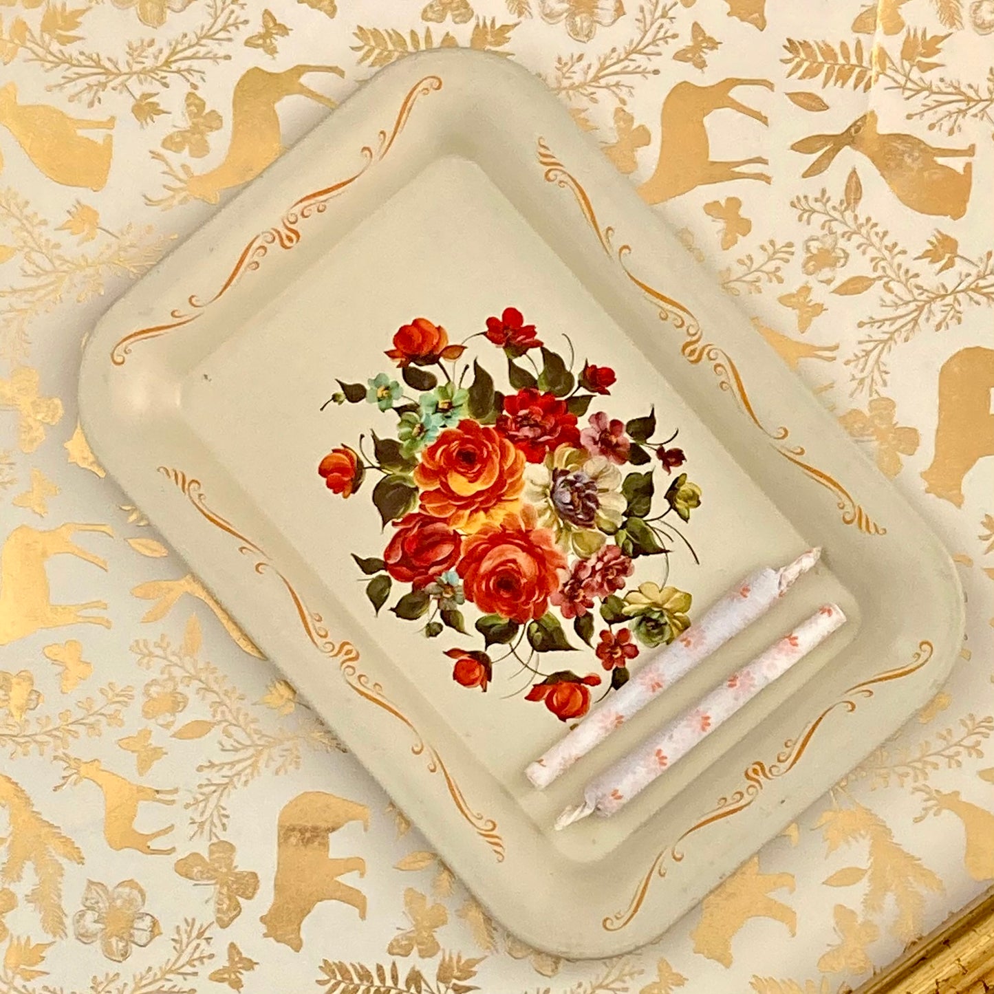 Vintage Floral Tray Cream