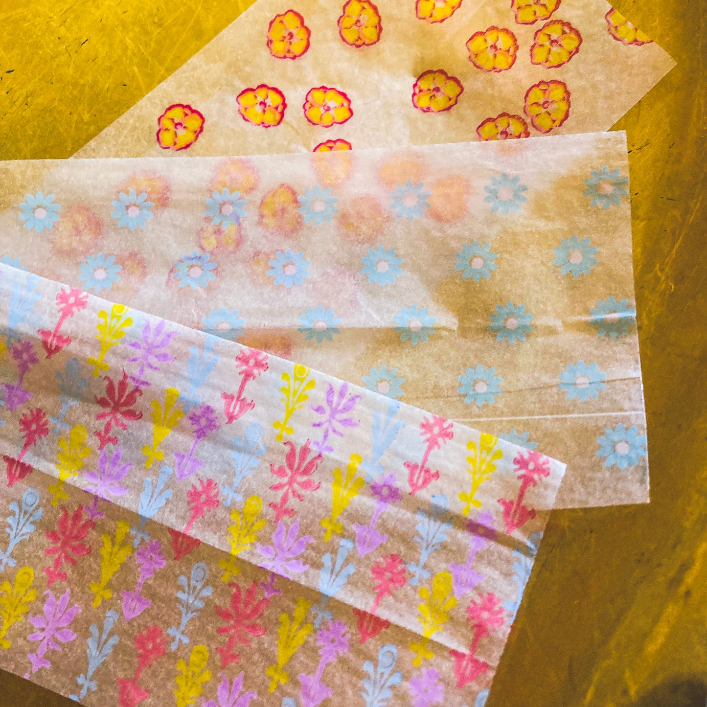 Set of three floral printed rolling papers. These designer rolling papers are girly, pretty, vegan, cute, cool, standard size, high quality, even burn, natural dyes, best tasting, slow burn.