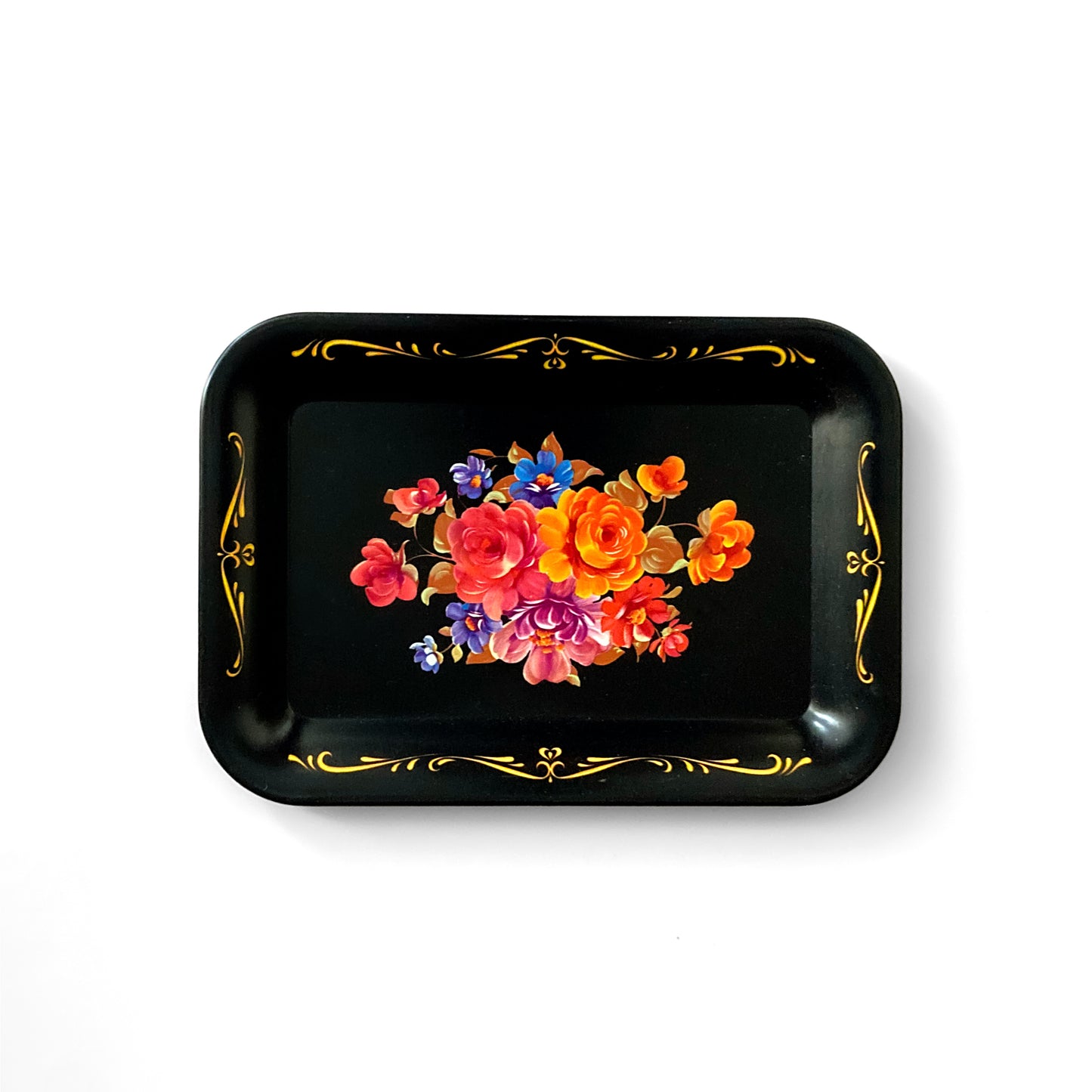 Vintage Floral Black Tray