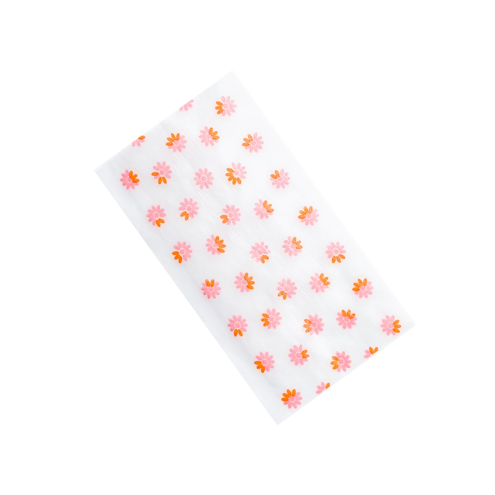 The Fleurt Papers, set of 10: pink and orange floral rolling papers. These designer rolling papers are girly, pretty, vegan, cute, cool, standard size, high quality, even burn, natural dyes, best tasting, slow burn.
