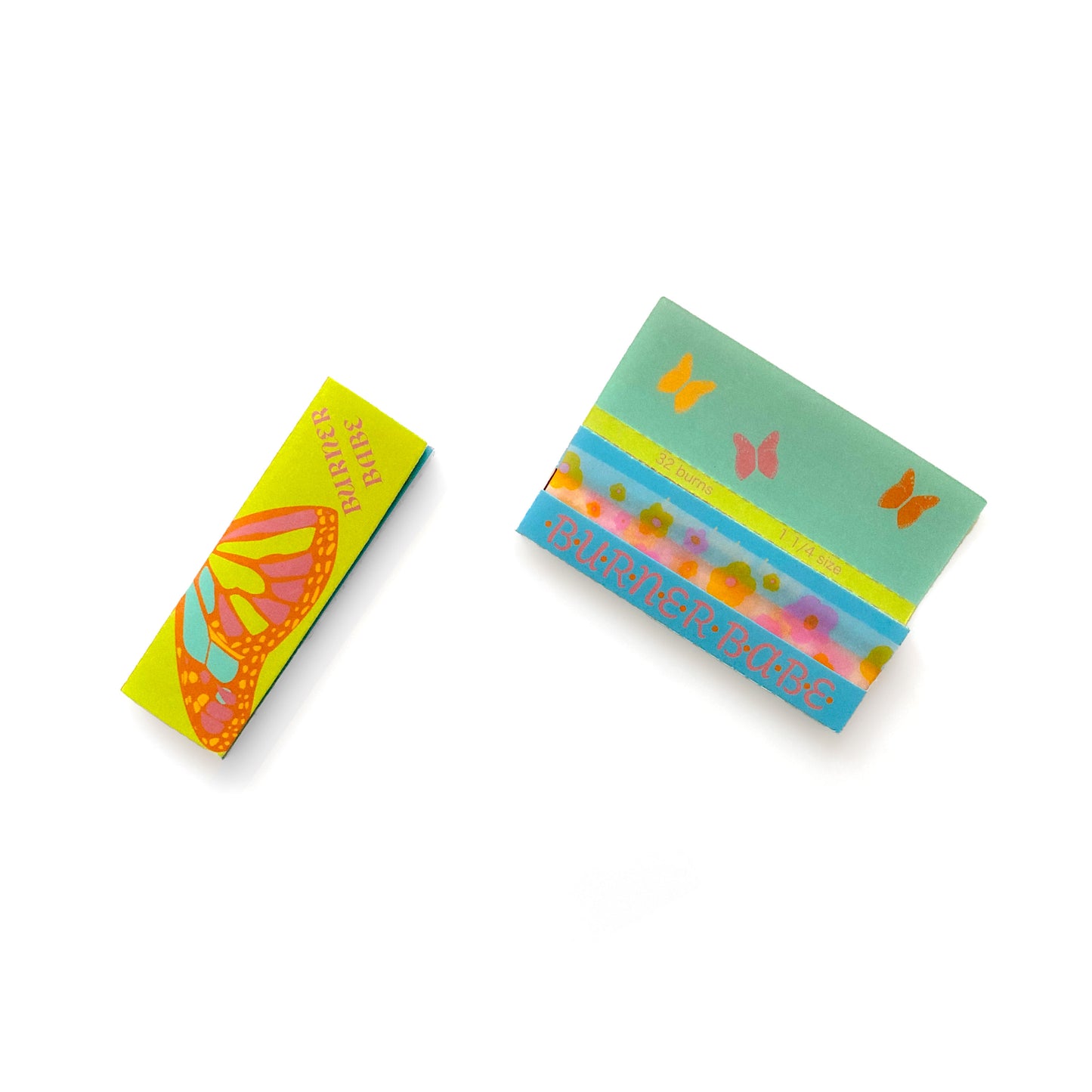The Lucky Papers, set of 10: purple and orange floral papers. These designer rolling papers are girly, pretty, vegan, cute, cool, standard size, high quality, even burn, natural dyes, best tasting, slow burn.