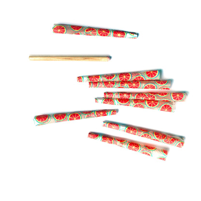 Citrus cones, set of 8: grapefruit fruit printed cones. These designer cones are girly, pretty, vegan, cute, cool, standard size, high quality, even burn, natural dyes, best tasting, slow burn.	